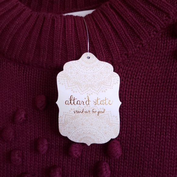 NWT Altar'd State Burgundy Bobble Pom Pom Sweater - Picture 7 of 11